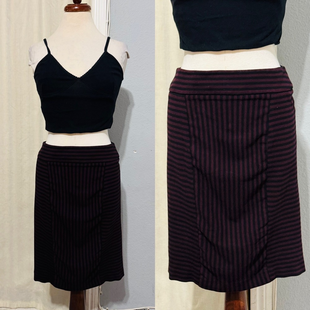Ann Taylor LOFT‎ Burgundy Black Striped Pencil Skirt Size 6 Mixed Stripe Knit